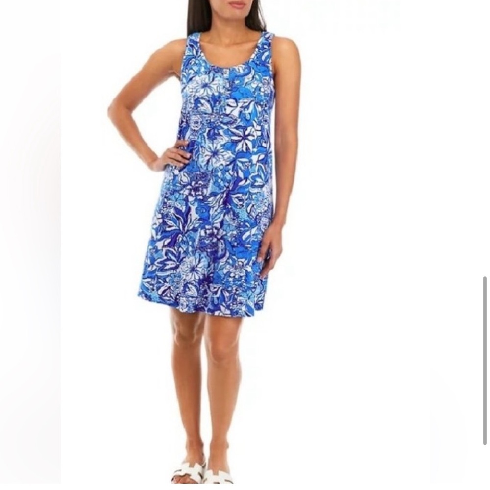 NWT Lilly Pulitzer Lela Henley Tank Dress Blue Tang Flocking Fabulous L